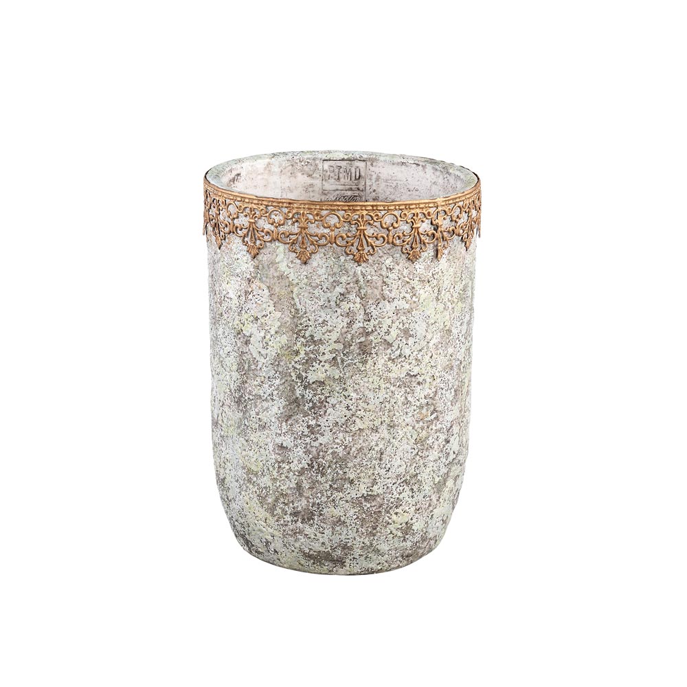 Callie White cement antique pot round high M
