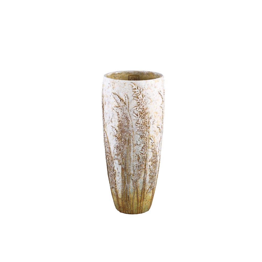Mavis Brown cement pot wheat pattern round high S