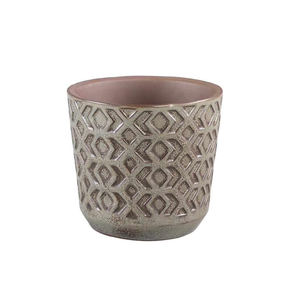Pella Cream glazed ceramic print pot round M