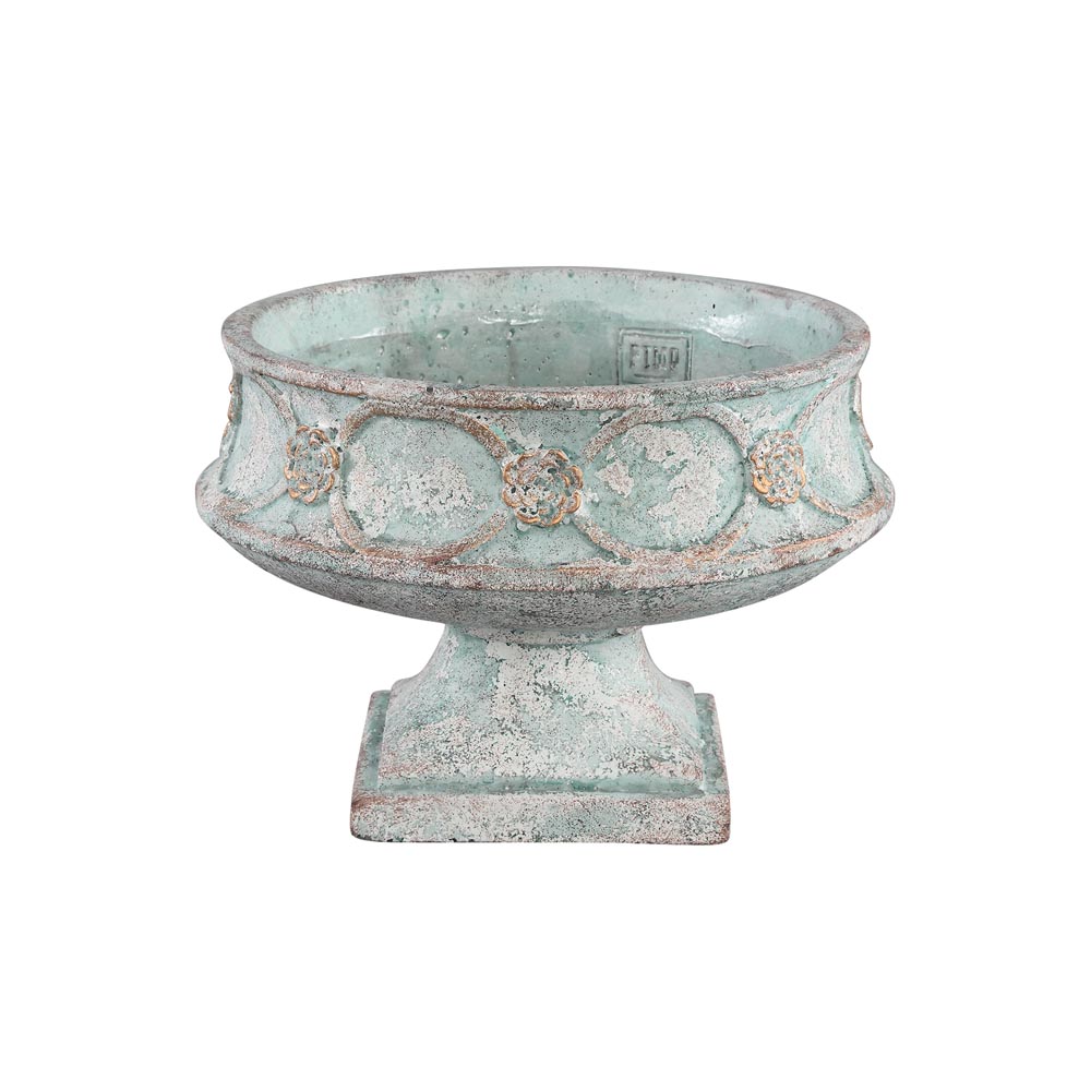 Artas Blue cement pot on solid stand round M